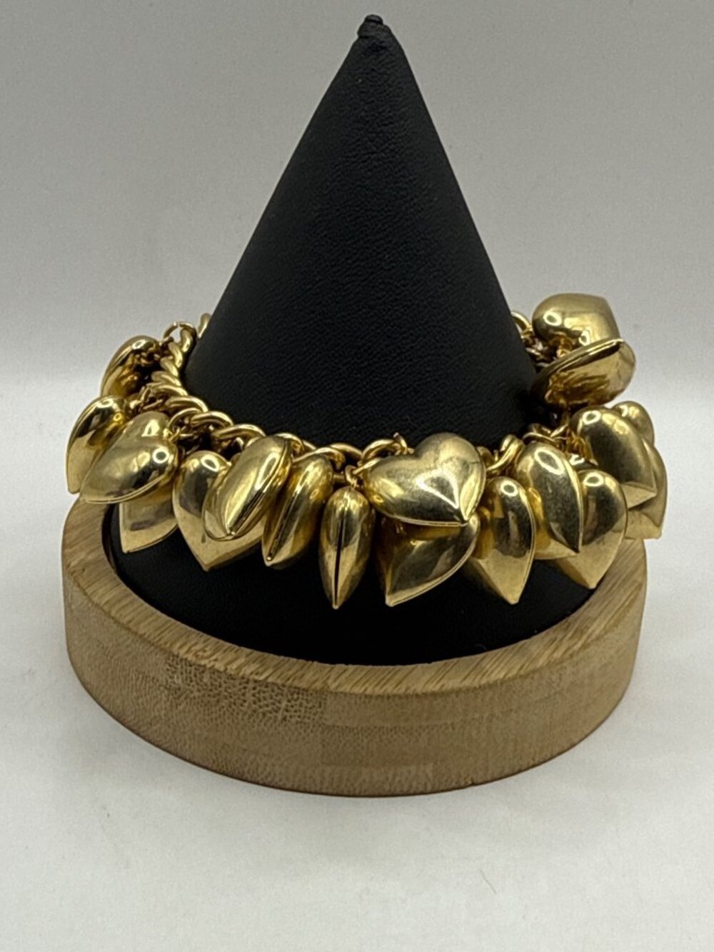 Vintage 80s Chunky Gold Puffy Heart Cluster Charm Statement Bracelet Retro Y2K